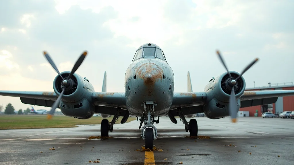 Weathered aircraft on museum display showing corrosion control strategies for aircraft preservation, static, dignified, and well-maintained in an outdoor setting with subtle signs of wear, blues and grays, afternoon light.