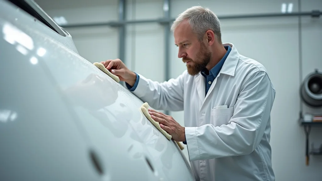 Meticulous technician preparing aircraft surface to bond-ready standards for aircraft preservation, under controlled workshop lighting with clean tools and environment.