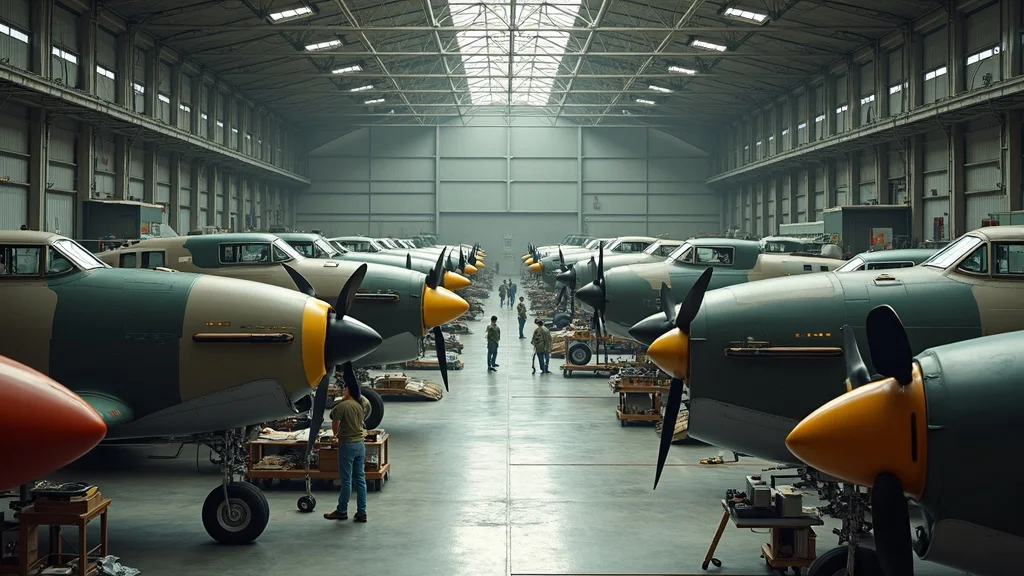 Rows of vintage military aircraft with authentic camouflage under restoration, highlighting camouflage accuracy for military aircraft preservation