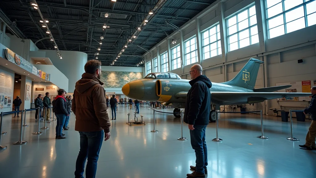 Visitors observe a well-preserved camouflaged WWII fighter jet, exemplifying historically accurate aircraft camo in a museum setting